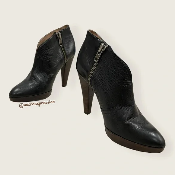 $379 Frye Harlow Campus Black Genuine Leather Zip Up Casual/Formal Ankle Bootie - Picture 2 of 10